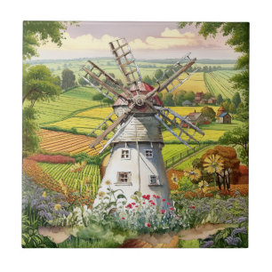 cute Country windmill lovers Ceramic Tile