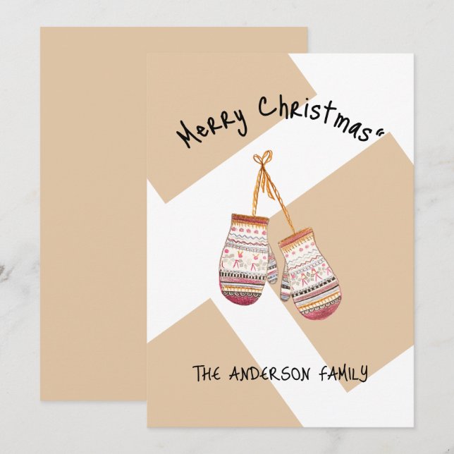 Cute Country Winter Gloves Merry Christmas Holiday Card (Front/Back)