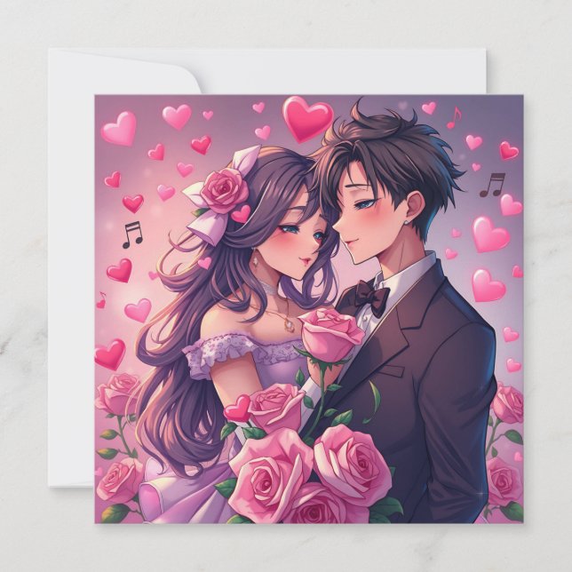 Cute Couple Anime Personalised Valentine's Day Card (Front)