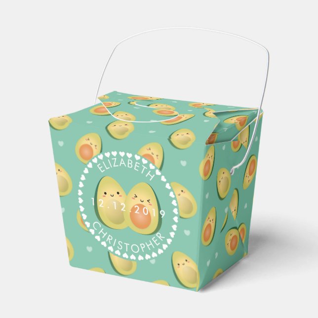 Cute Couple Avocados Let's Avocuddle Wedding Party Favour Box (Front Side)