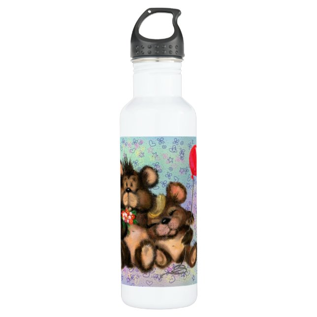 Cute Couple Bear Water Bottle (Front)