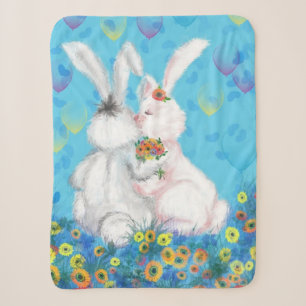 Cute Couple Bunny Baby Sherpa Blanket