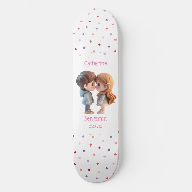 Cute Couple Customise Wedding Date Skateboard (Front)