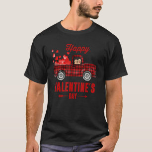 Cute Couple Dog Riding Red Plaid Truck Heart Valen T-Shirt