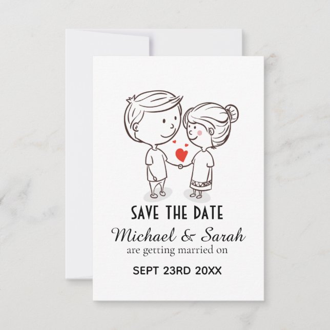Cute Couple Drawing Save the Date Wedding (Front)