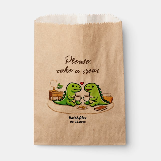Cute couple drinking coffee favour bag (Front)