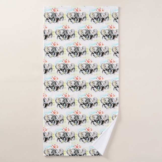 Cute Couple Elephant Bath Towel (Bath Towel)