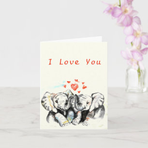 Cute Couple Elephant Card with Text I Love You