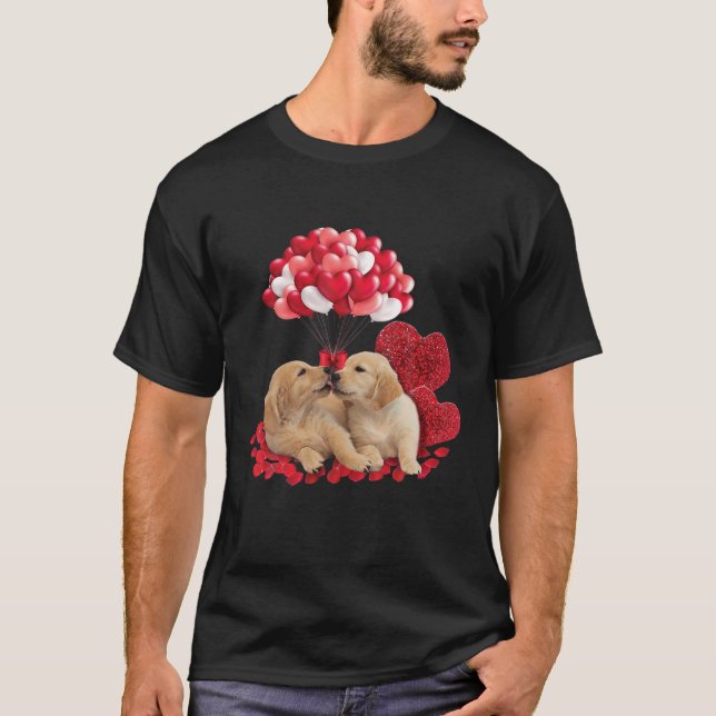 Cute Couple Golden Retriever Valentine's Day Dog L T-Shirt (Front)