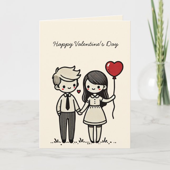 Cute Couple Happy Valentine's Day Holiday Card (Front)
