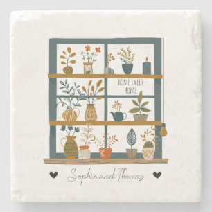 Cute Couple Home Sweet Home Plant Lover Custom Stone Coaster