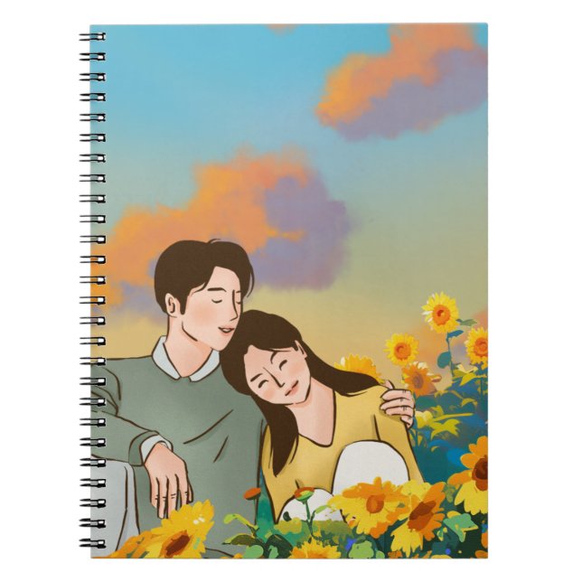 Cute Couple in a Sunflower Camp Notebook (Front)
