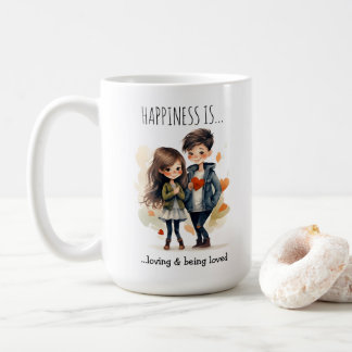 Cute Couple in Love Cartoon | Happiness Is | Coffee Mug