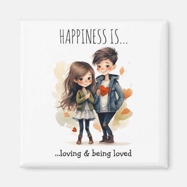 Cute Couple in Love Cartoon | Happiness Is |  Magnet (Front)
