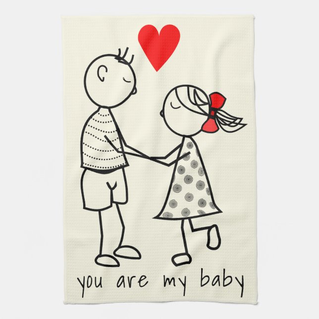 Cute Couple Kitchen Towel - Custom Text (Vertical)
