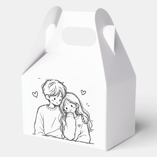 Cute Couple Line Art Favour Box (Front)
