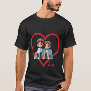 Cute Couple Love Print Black T-Shirt Soft Cotton