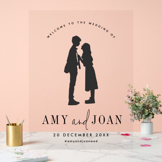 Cute Couple Minimal Wedding Welcome Acrylic Sign (Wedding)