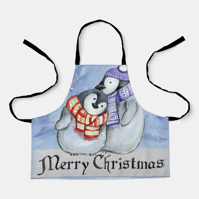 Cute couple of penguins hugging apron (Front)