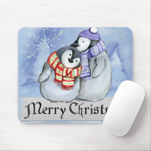 Cute couple of penguins hugging mouse pad