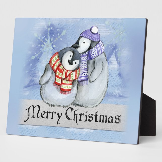 Cute couple of penguins hugging plaque (Side)