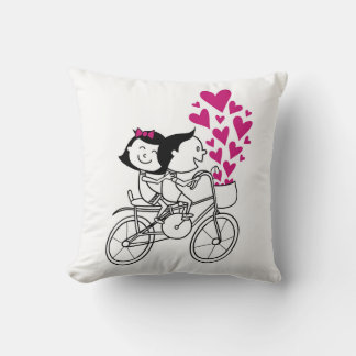 Cute Couple on Bicycle – Romantic Illustration Des Cushion