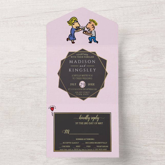 Cute Couple Original Funny Cartoon All In One Invitation (Inside)