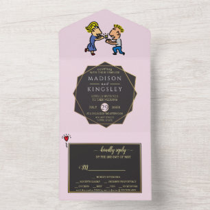 Cute Couple Original Funny Cartoon All In One Invitation