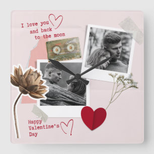 Cute couple photo valentines day vintage keepsake square wall clock