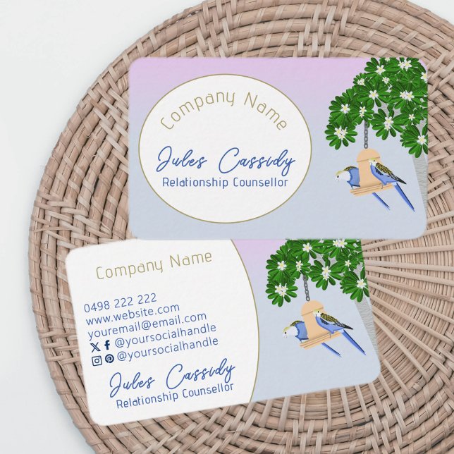 Cute Couple Playful Parrots Oval Counsellor  Business Card (Creator Uploaded)