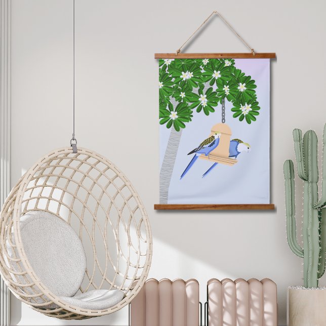 Cute Couple Playful Parrots Rosellas Hanging Tapestry (Creator Uploaded)