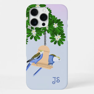 Cute Couple Playful Parrots Rosellas Monogram iPhone 16 Pro Max Case