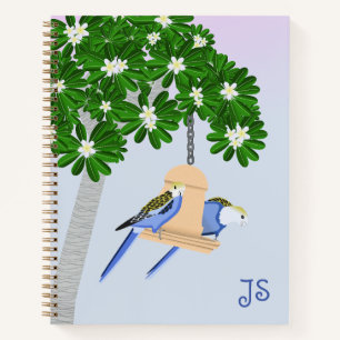 Cute Couple Playful Parrots Rosellas Monogram Notebook