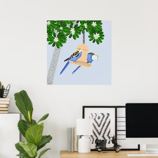 Cute Couple Playful Parrots Rosellas Poster
