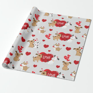 Cute Couple Puppies Love Pattern Wrapping Paper