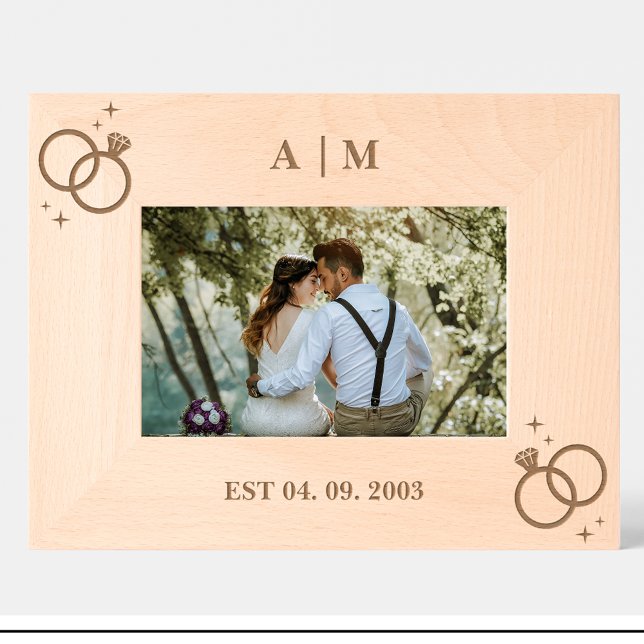 Cute Couple Rings Monogram Custom Wood Frames (Creator Uploaded)