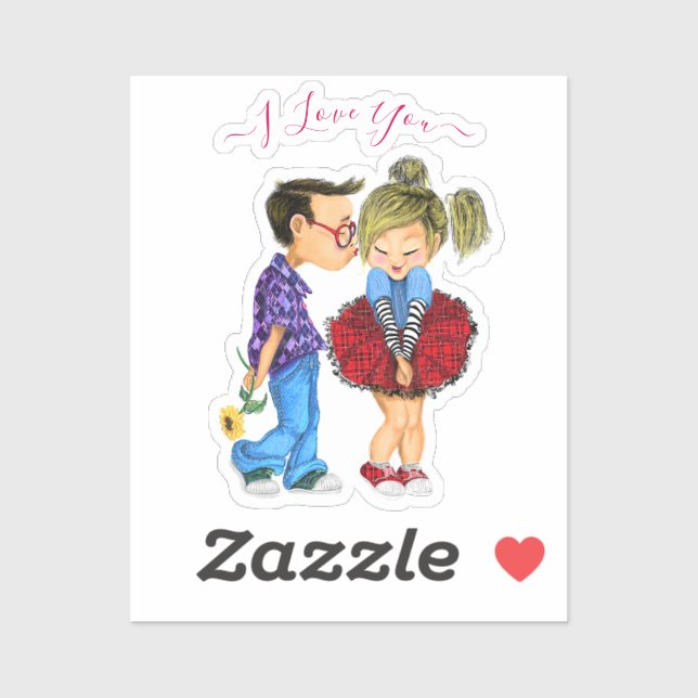Cute Couple Sticker with Text - I Love You (Sheet)