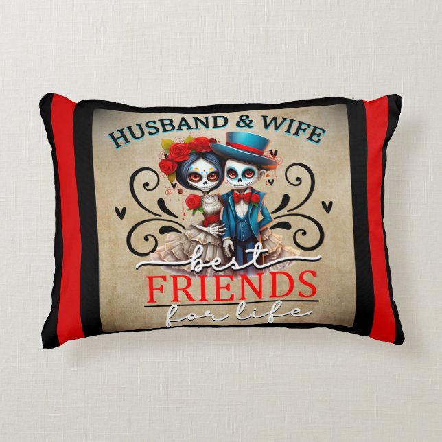 Cute Couple Sugar Skull  Decorative Cushion (Front)