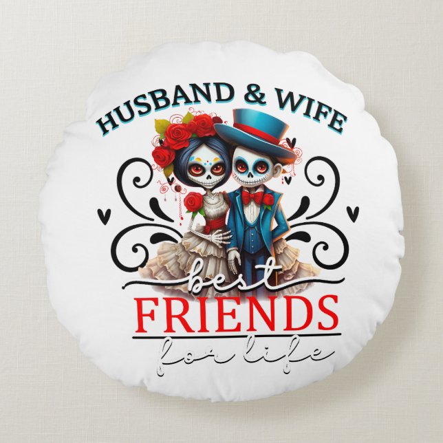 Cute Couple Sugar Skull  Round Cushion (Front)