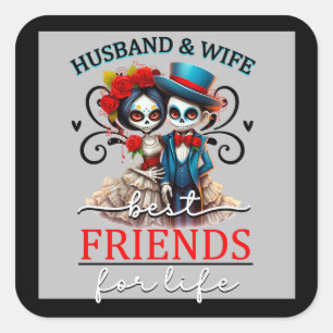 Cute Couple Sugar Skull  Square Sticker