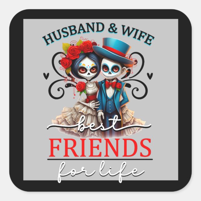 Cute Couple Sugar Skull  Square Sticker (Front)