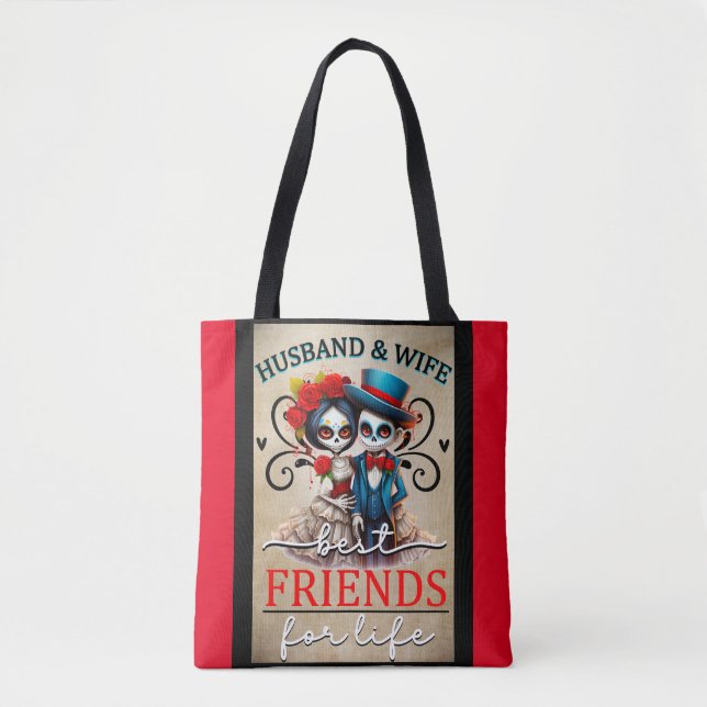 Cute Couple Sugar Skull  Tote Bag (Front)