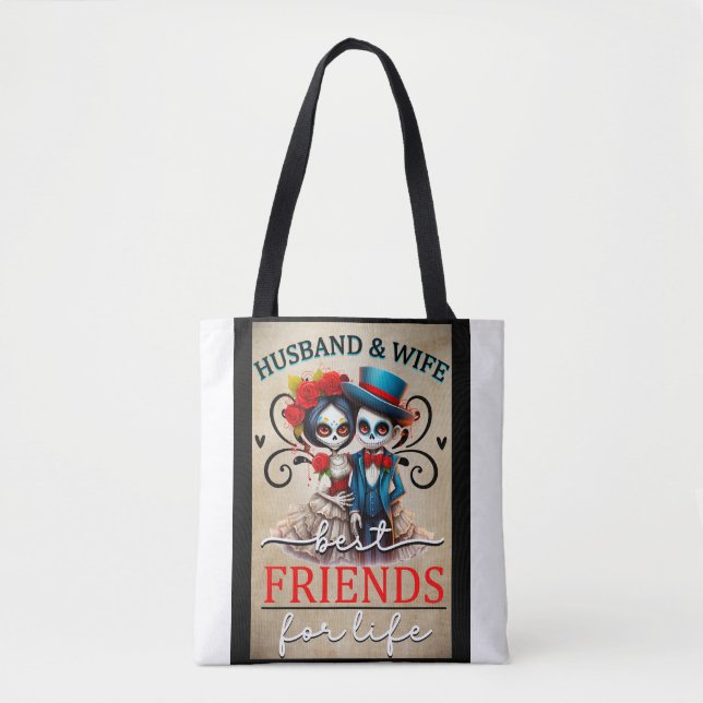 Cute Couple Sugar Skull  Tote Bag (Front)
