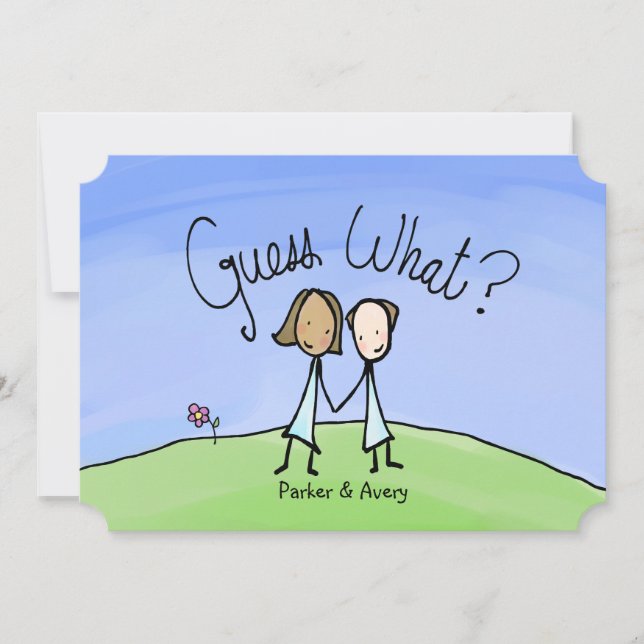 Cute Couple Two Brides Guess What Announcement (Front)