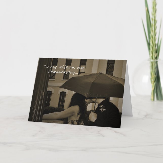 Cute Couple Umbrella Happy Anniversary Wife Card (Front)