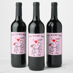 Cute Couple Wine Bottle Label Custom Name Text