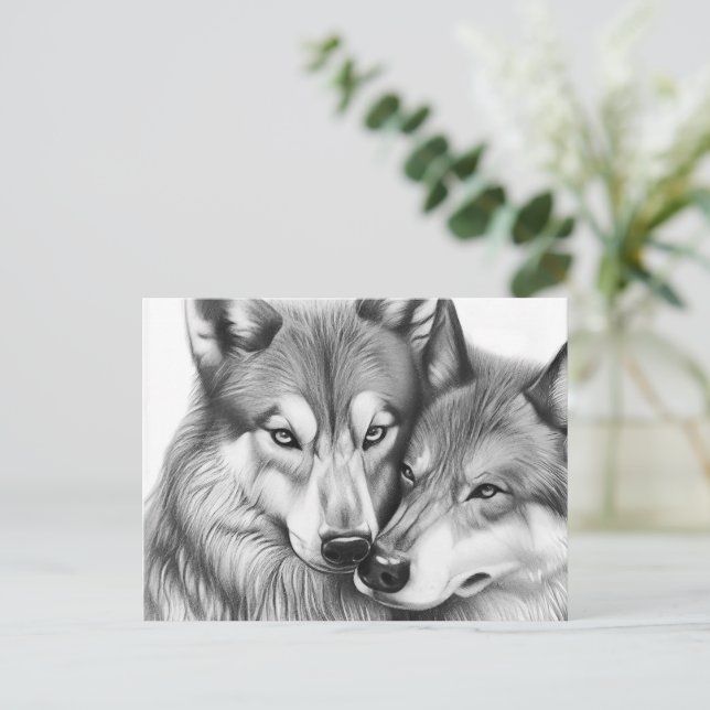 Cute Couple Wolf Animal In Love Heart  Postcard (Standing Front)