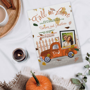 Cute Couple's Shower Fall In Love Photo QR Wedding Invitation