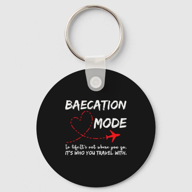 Cute Couples Trip Matching Vacation Baecation Mode Key Ring (Front)