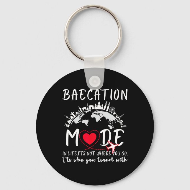 Cute Couples Trip Matching Vacation Baecation Mode Key Ring (Front)